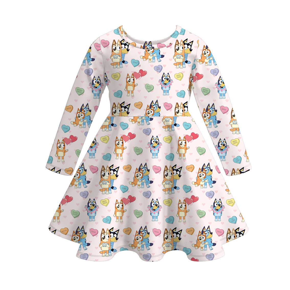 (Pre Order)Girls Valentine's Day Cute Cartoon Print Dress