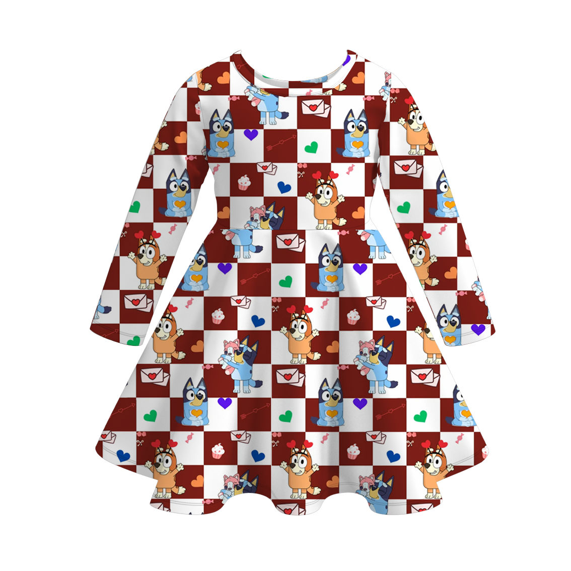 (Pre Order)Girls Valentine's Day Cute Cartoon Print Dress