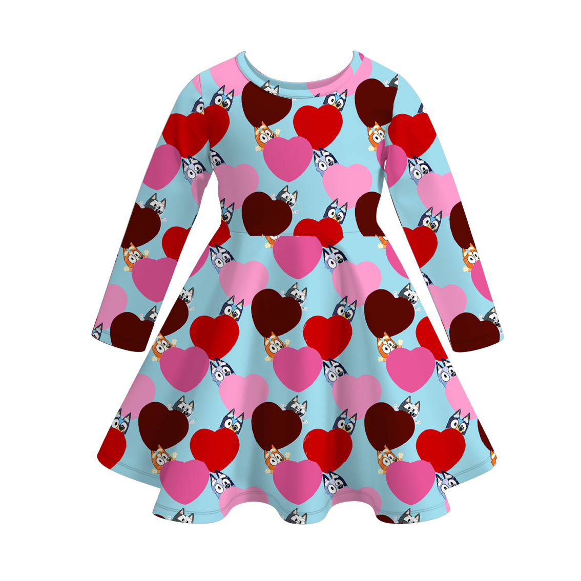 (Pre Order)Girls Valentine's Day Cute Cartoon Print Dress