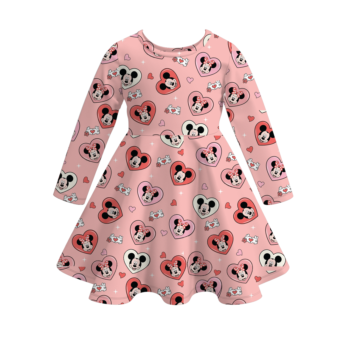 (Pre Order)Girls Valentine's Day Cartoon Print Dress