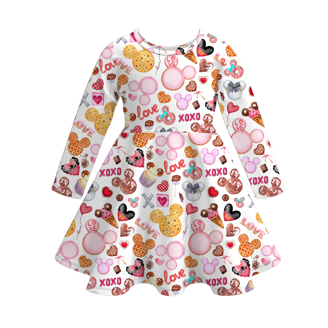 (Pre Order)Girls Valentine's Day Cartoon Print Dress