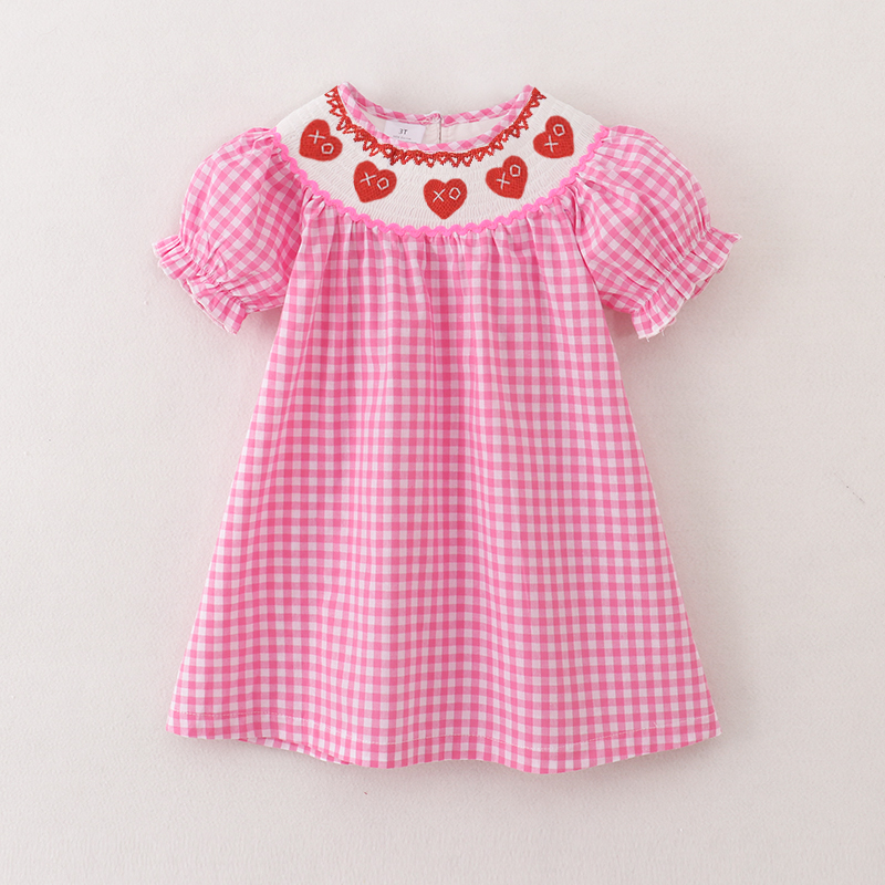 (Pre Order)Girls Valentine's Day Embroidery Smocked Dress and Romper