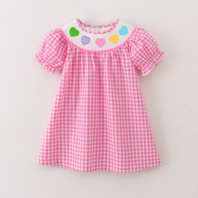 (Pre Order)Girls Valentine's Day Embroidery Smocked Dress and Romper