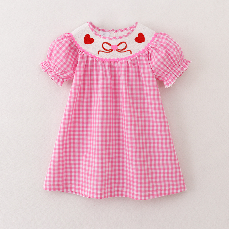 (Pre Order)Girls Valentine's Day Embroidery Smocked Dress and Romper