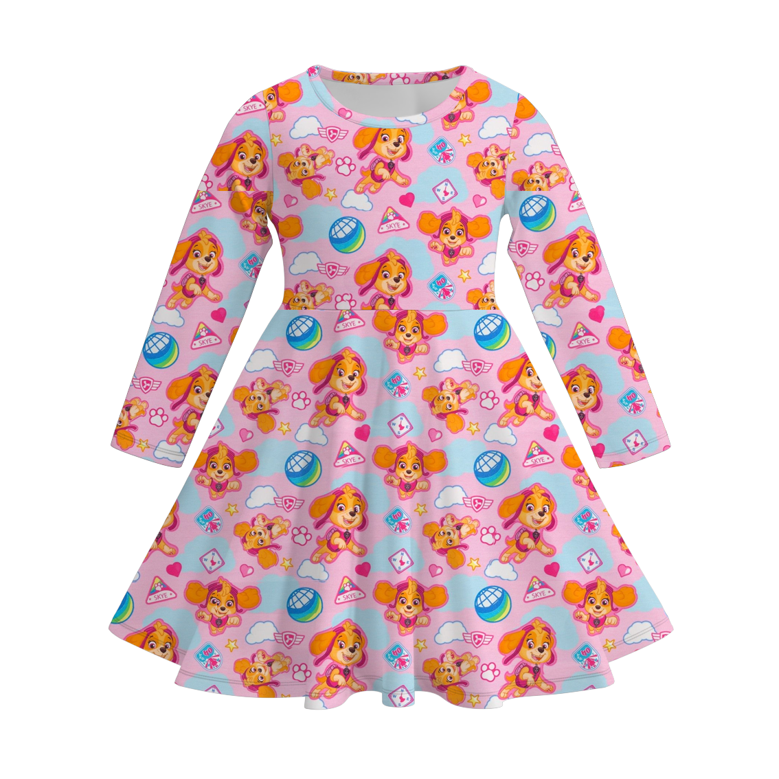 (Pre Order)Girls Cartoon Character Print Milk Silk Dress