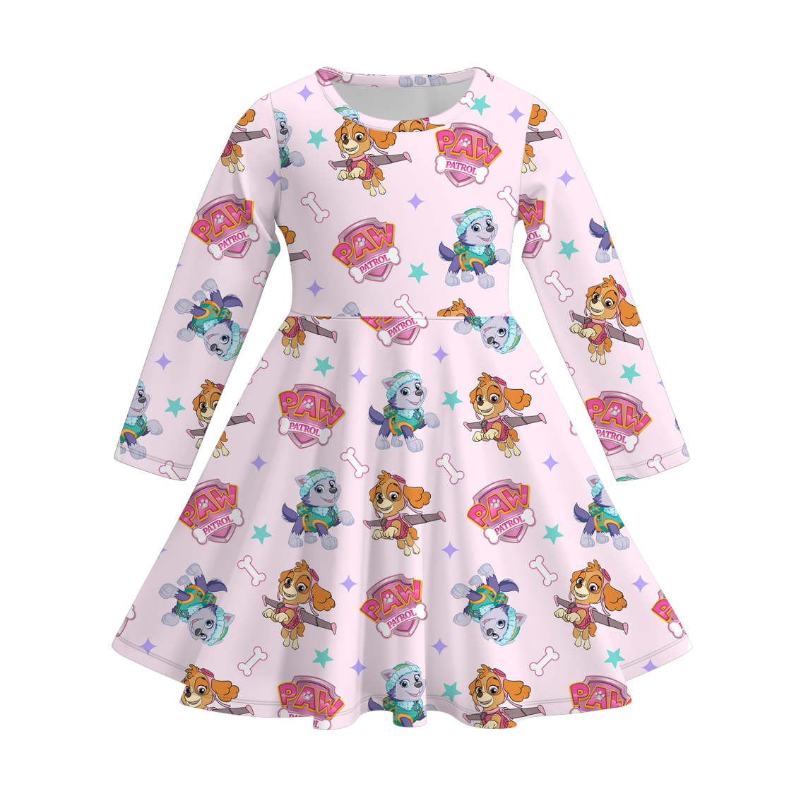 (Pre Order)Girls Cartoon Character Print Milk Silk Dress