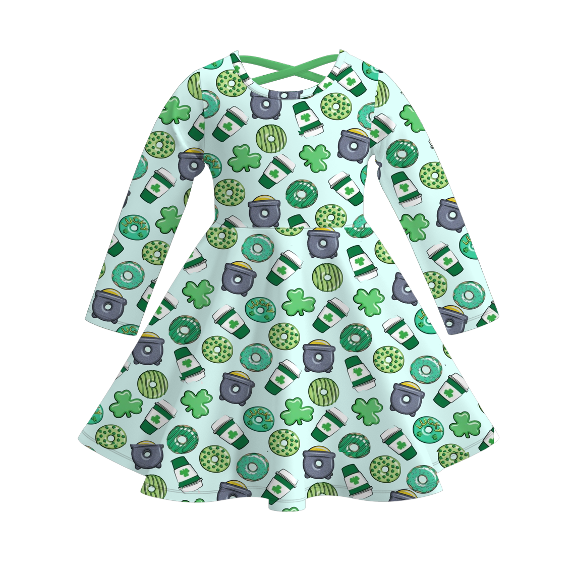 (Pre Order)Girls St.Patrick's Day Shamrock Print Dress