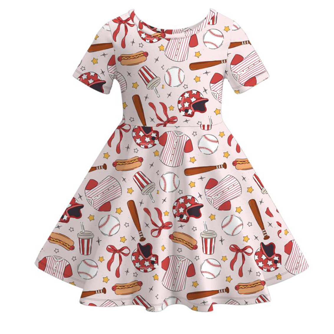 (Pre Order)Girls Spring and Summer Baseball Print Dress