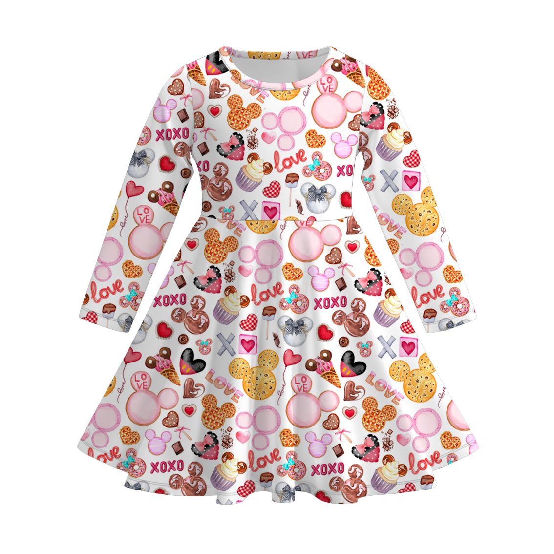 (Pre Order)Girls Valentine's Day Cartoon Print Dress