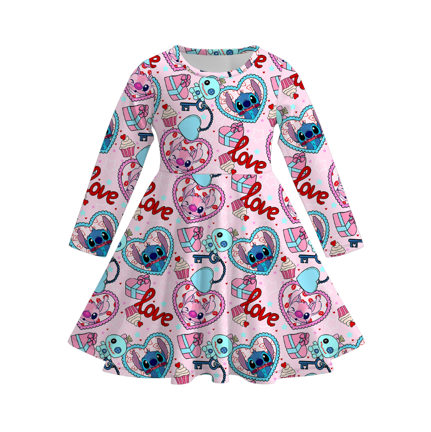 (Pre Order)Girls Valentine's Day Cartoon Print Dress