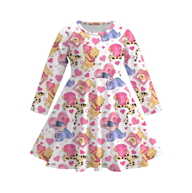 (Pre Order)Girls Valentine's Day Cartoon Print Dress