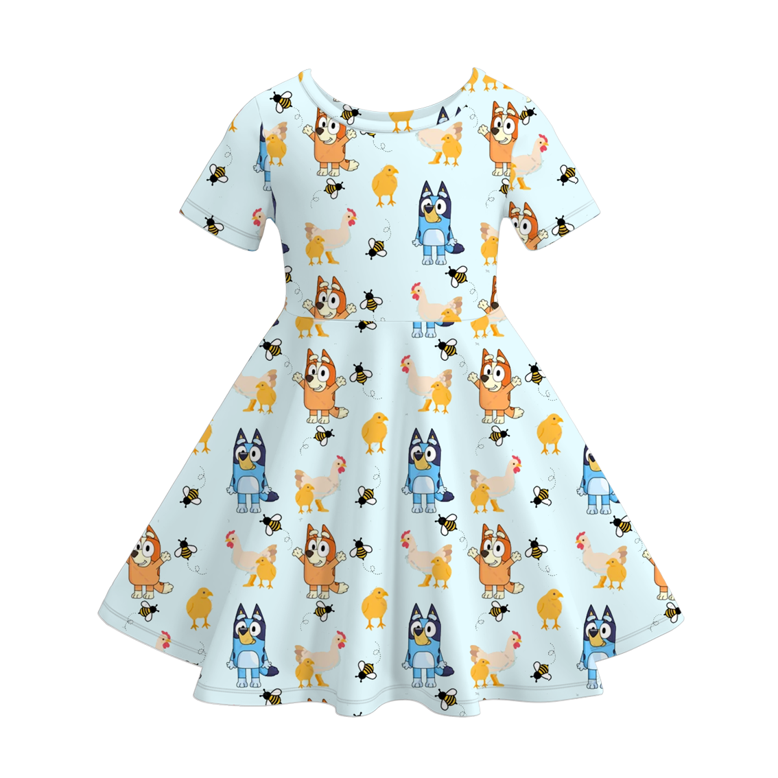 (Pre Order)Girls Spring and Summer Cartoon Character Print Dress