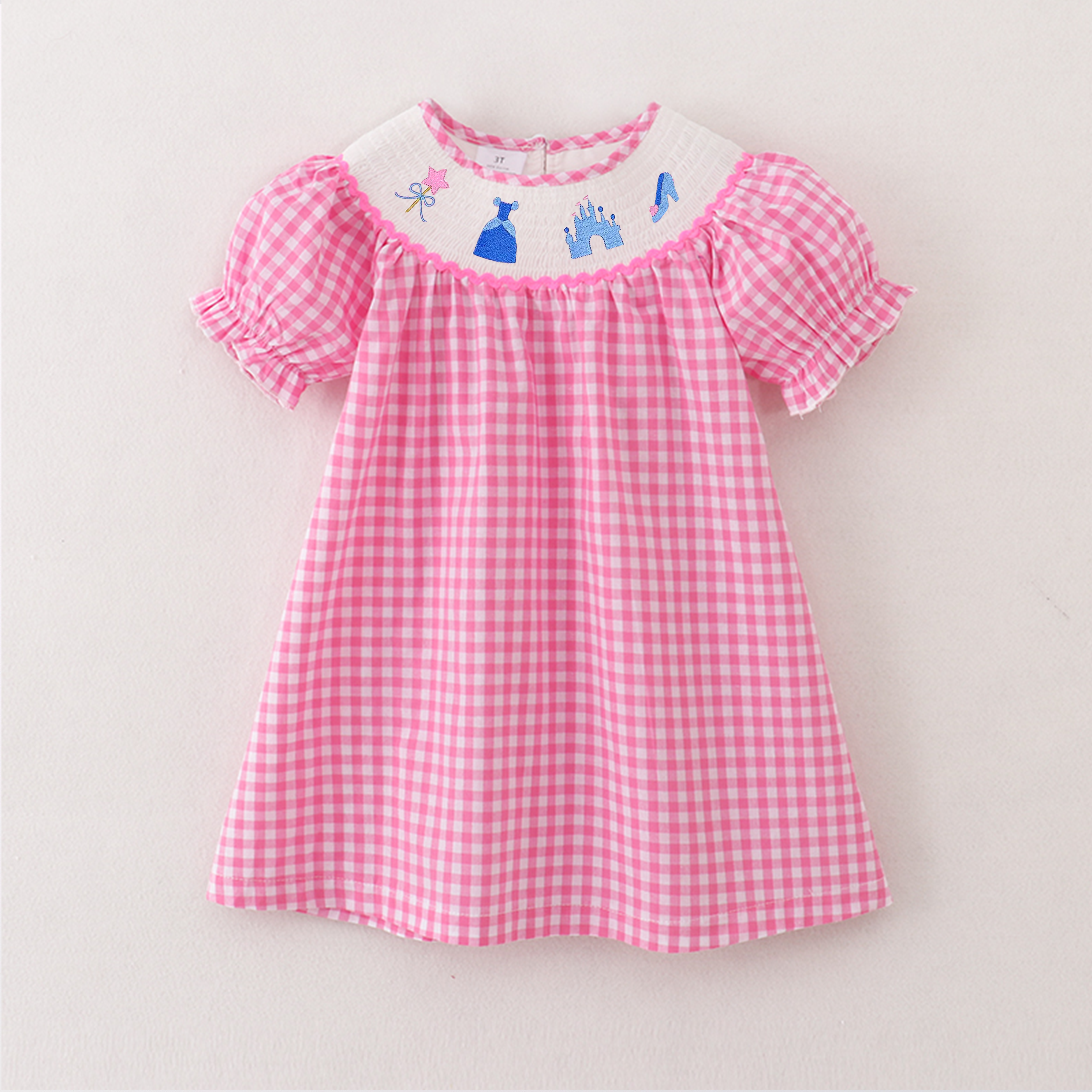 (Pre Order)Girls Spring Princess Embroidery Smocked Dress Romper