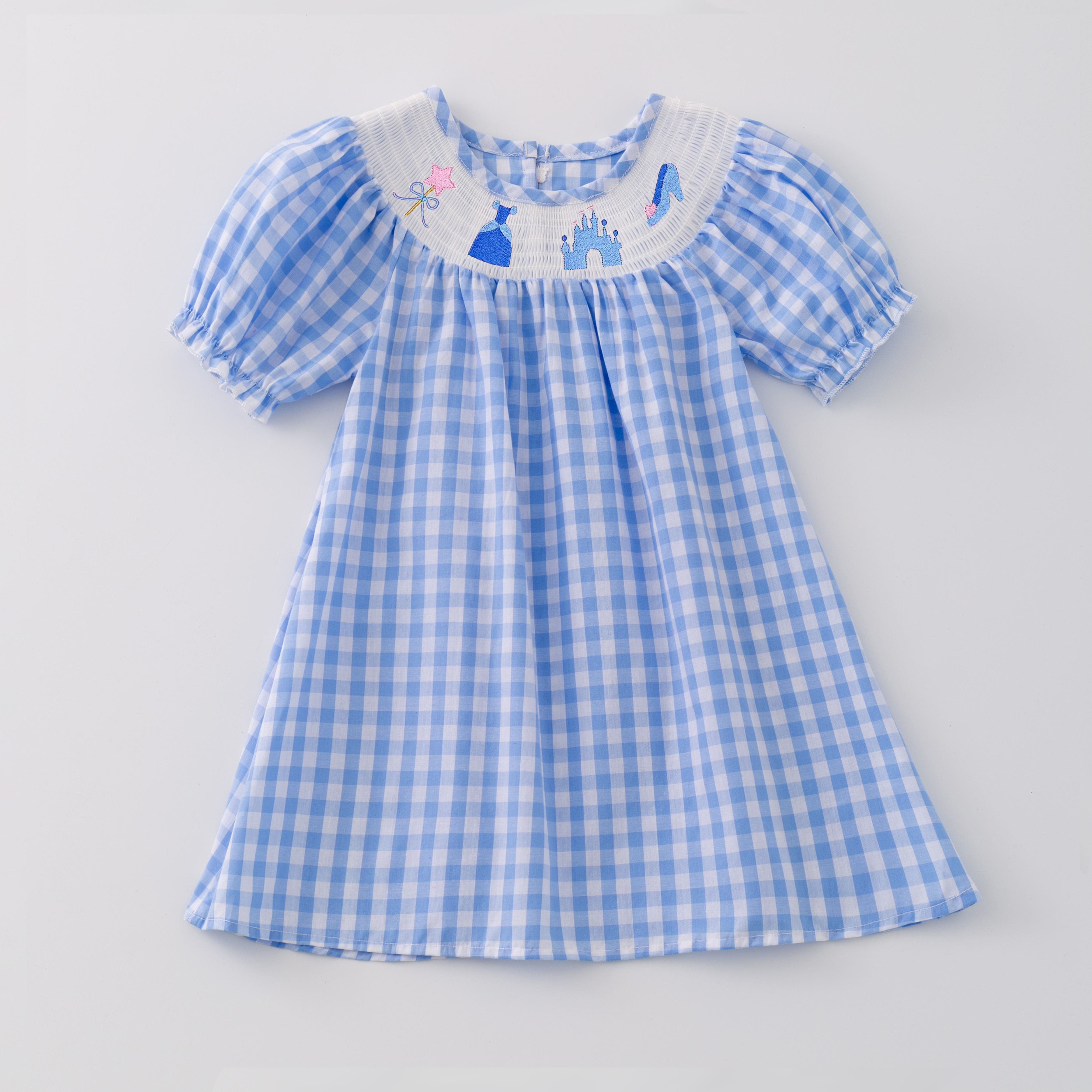 (Pre Order)Girls Spring Princess Embroidery Smocked Dress Romper