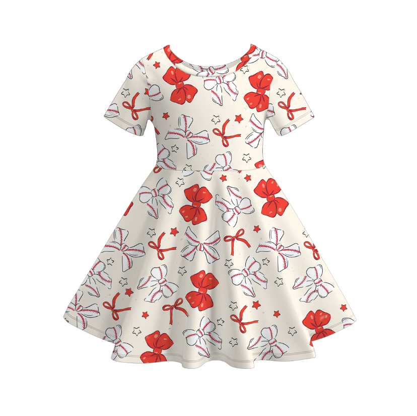 (Pre Order)Girls Spring and Summer Baseball Print Dress