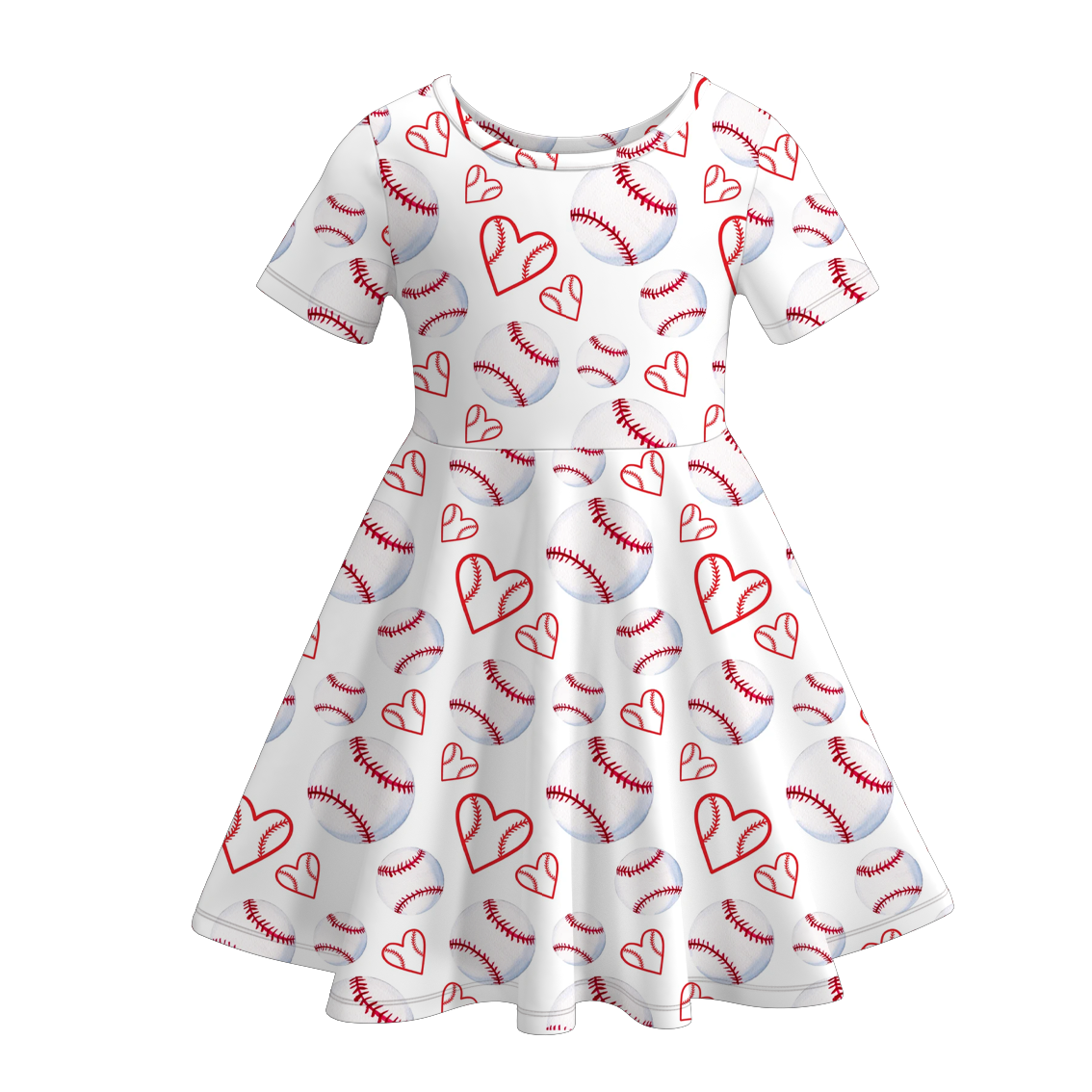 (Pre Order)Girls Spring and Summer Baseball Print Dress