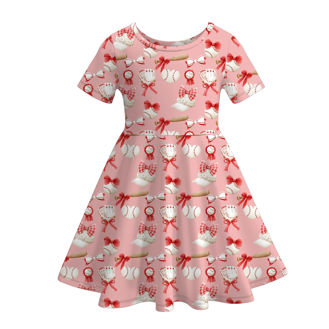 (Pre Order)Girls Spring and Summer Baseball Print Dress