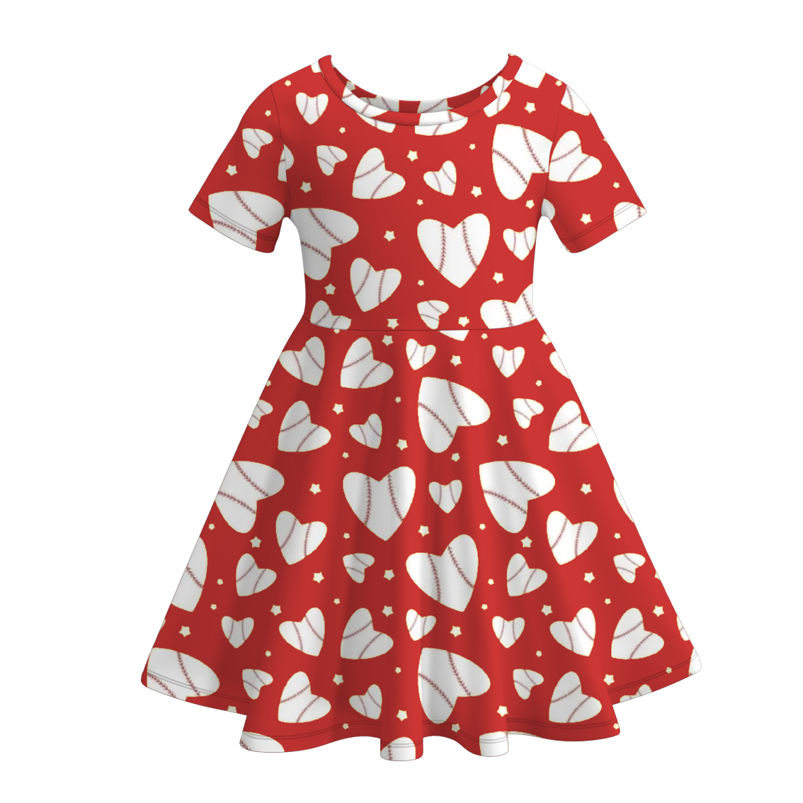 (Pre Order)Girls Spring and Summer Baseball Print Dress
