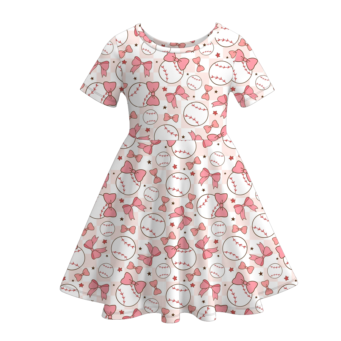 (Pre Order)Girls Spring and Summer Baseball Print Dress