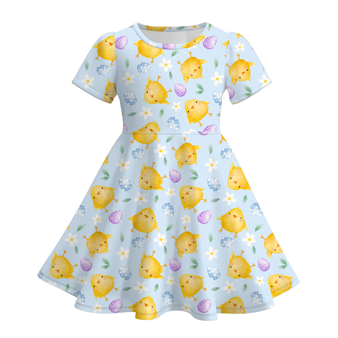 (Pre Order)Girls Spring and Summer Chick&Easter Bunny Print Dress