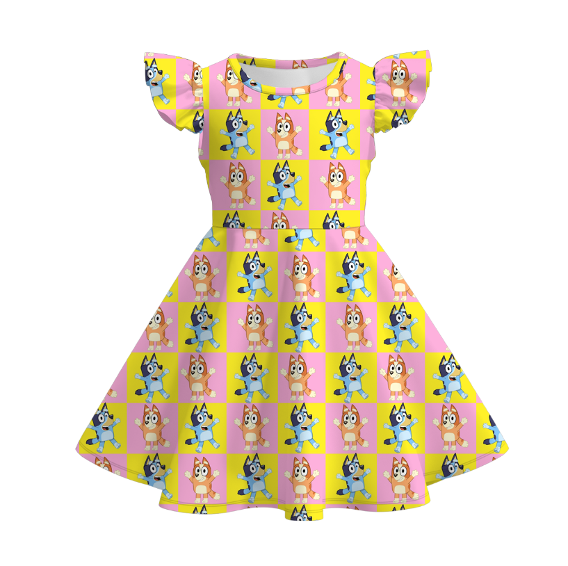 (Pre Order)Girls Spring and Summer Cartoon Print Flying Sleeves Dress