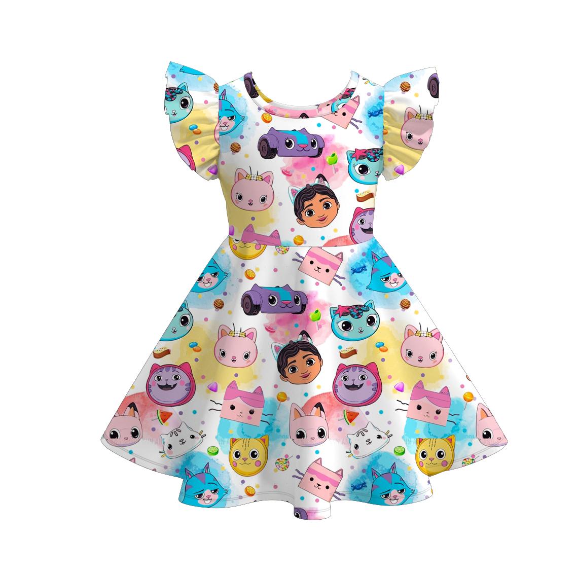 (Pre Order)Girls Spring and Summer Cartoon Character Print Dress
