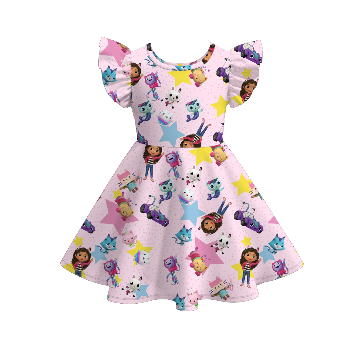 (Pre Order)Girls Spring and Summer Cartoon Character Print Dress