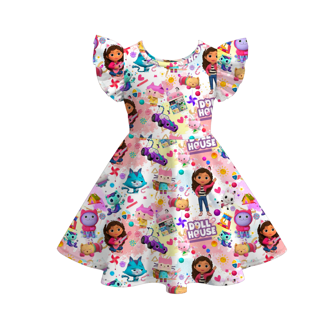 (Pre Order)Girls Spring and Summer Cartoon Character Print Dress