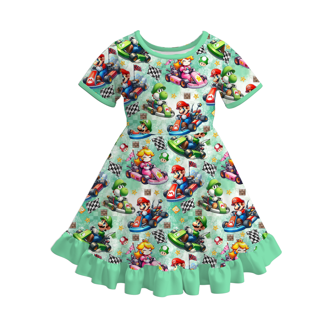 (Pre Order)Girls Spring and Summer Cartoon Print Dress