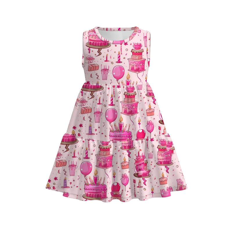 (Pre Order)Girls Spring and Summer Birthday Print Dress