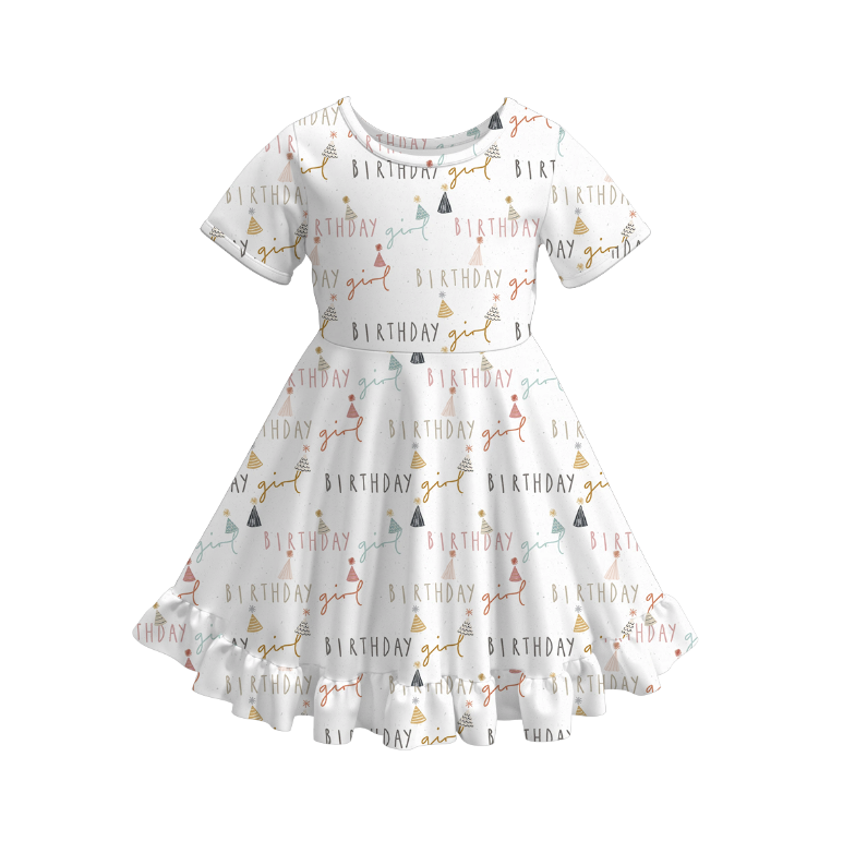 (Pre Order)Girls Spring and Summer Birthday Print Dress