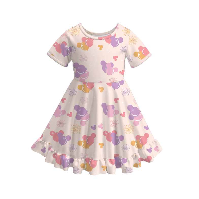 (Pre Order)Girls Spring and Summer Birthday Print Dress