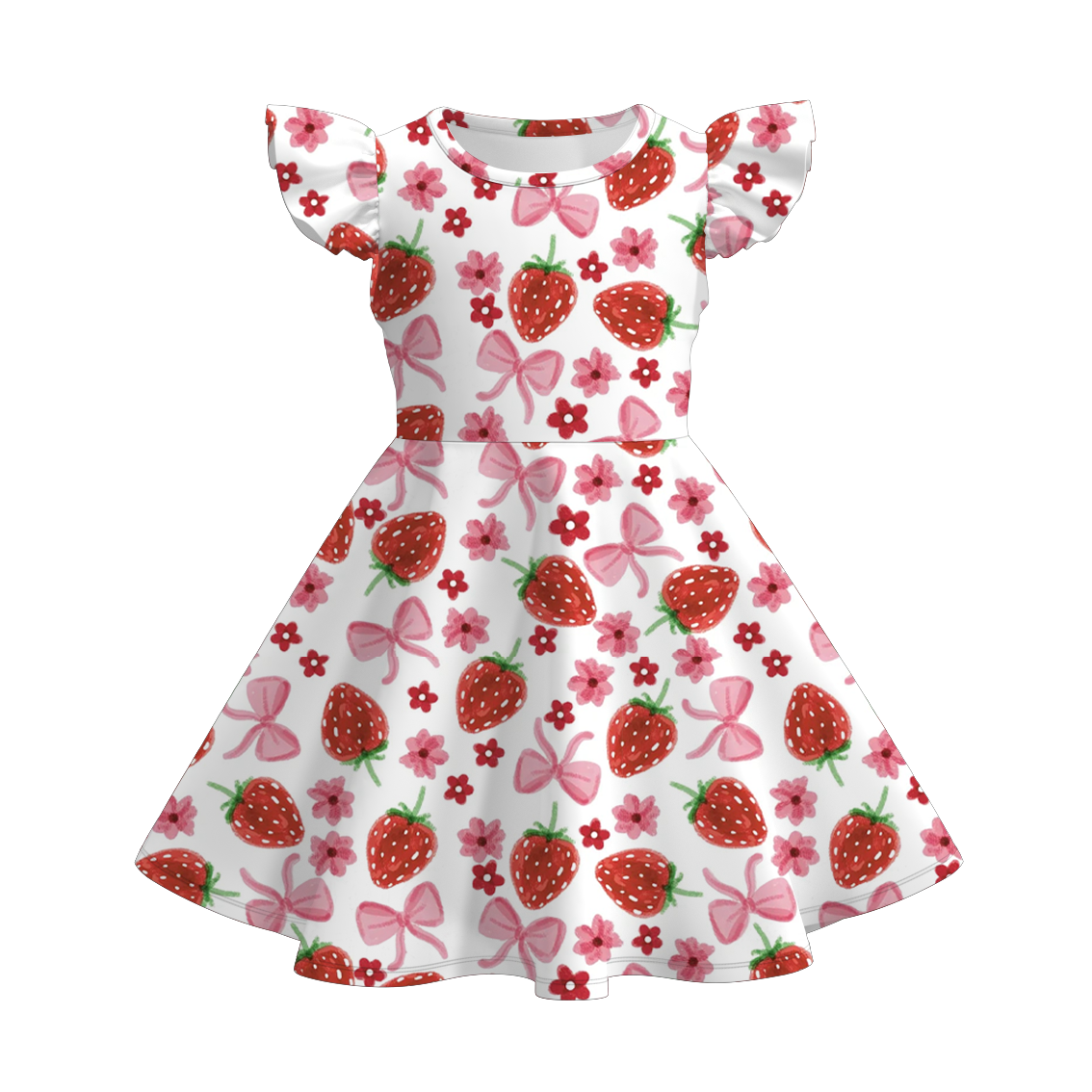 (Pre Order)Girls Spring and Summer Strawberry Print Flying Sleeves Dress