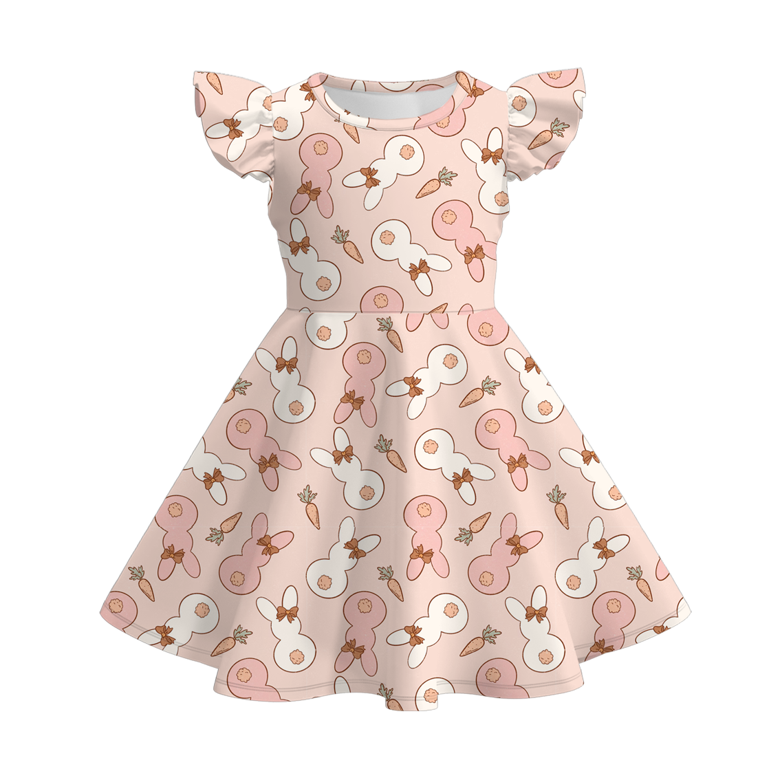 (Pre Order)Girls Easter Bunny Print Flying Sleeves Dress