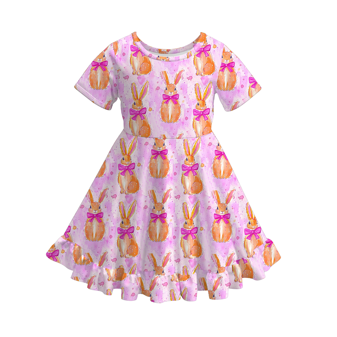 (Pre Order)Girls Easter Bunny Print Lace Dress
