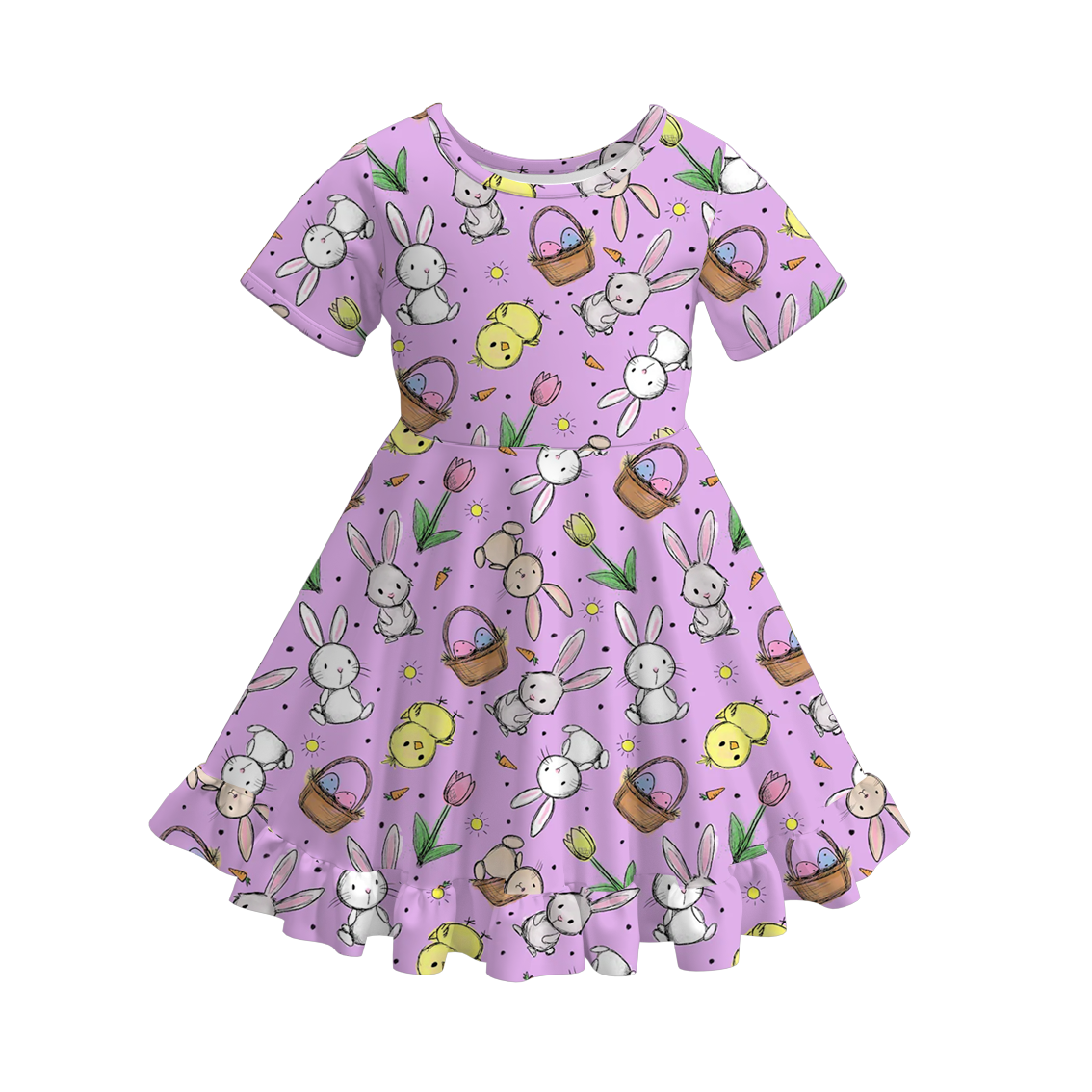 (Pre Order)Girls Easter Bunny Print Lace Dress