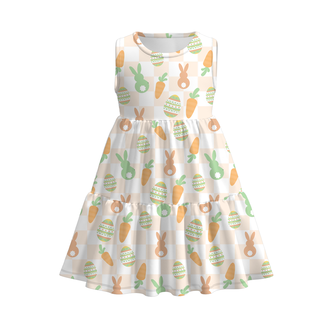 (Pre Order)Girls Easter Bunny Print Pleated Sleeveless Dress