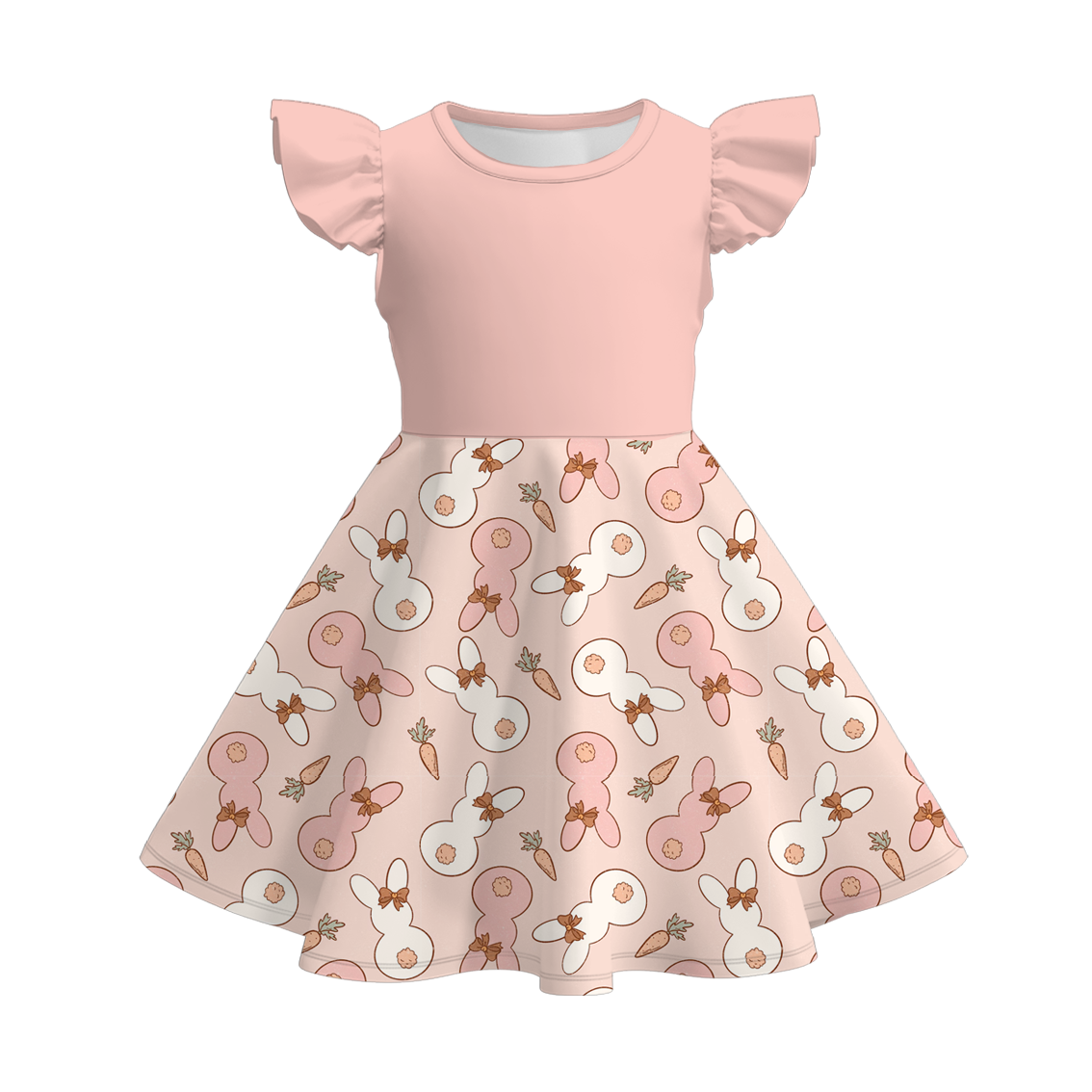 (Pre Order)Girls Easter Bunny Print Flying Sleeves Dress