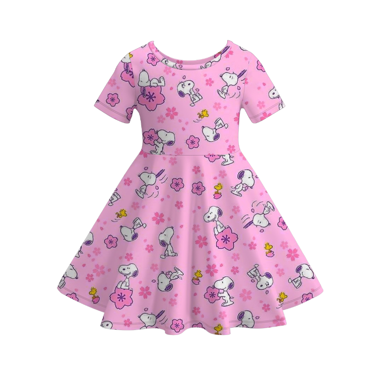 (Pre Order)Girls Spring and Summer Cartoon Print Twirl Dress