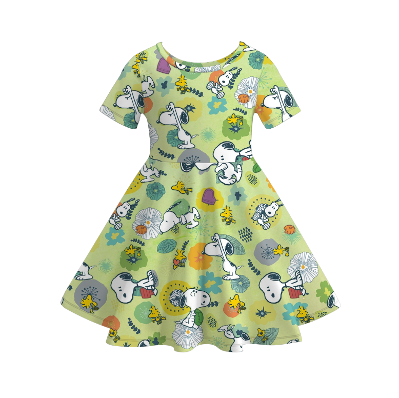 (Pre Order)Girls Spring and Summer Cartoon Print Twirl Dress
