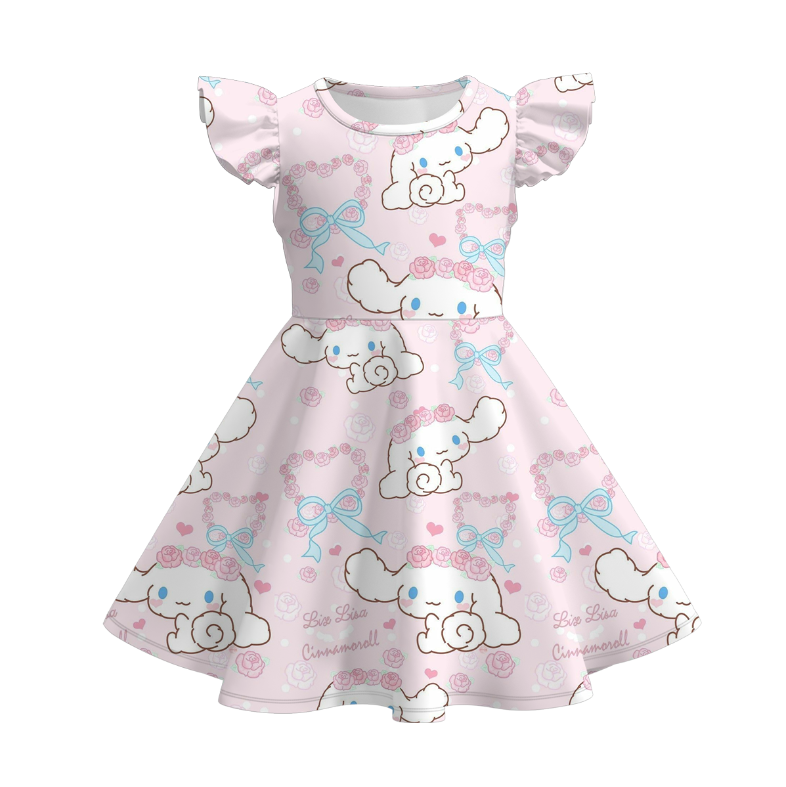 (Pre Order)Girls Spring and Summer Cartoon Print Flying Sleeves Dress