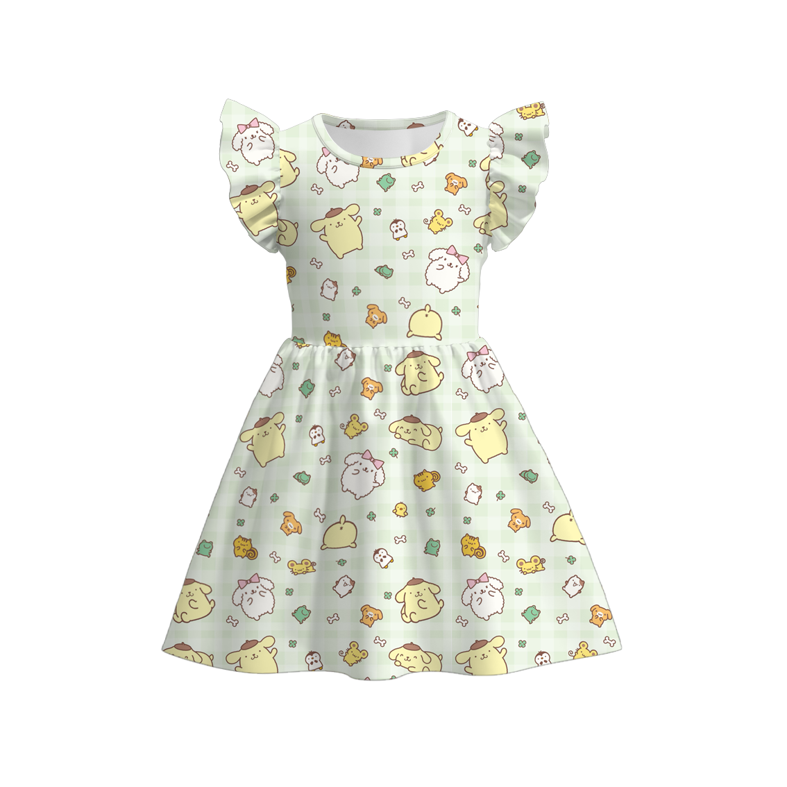 (Pre Order)Girls Spring and Summer Cartoon Print Flying Sleeves Dress
