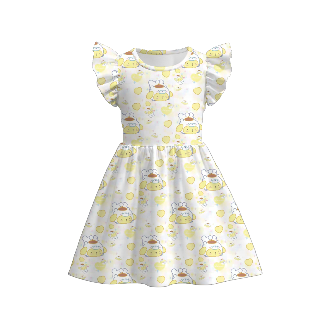 (Pre Order)Girls Spring and Summer Cartoon Print Flying Sleeves Dress