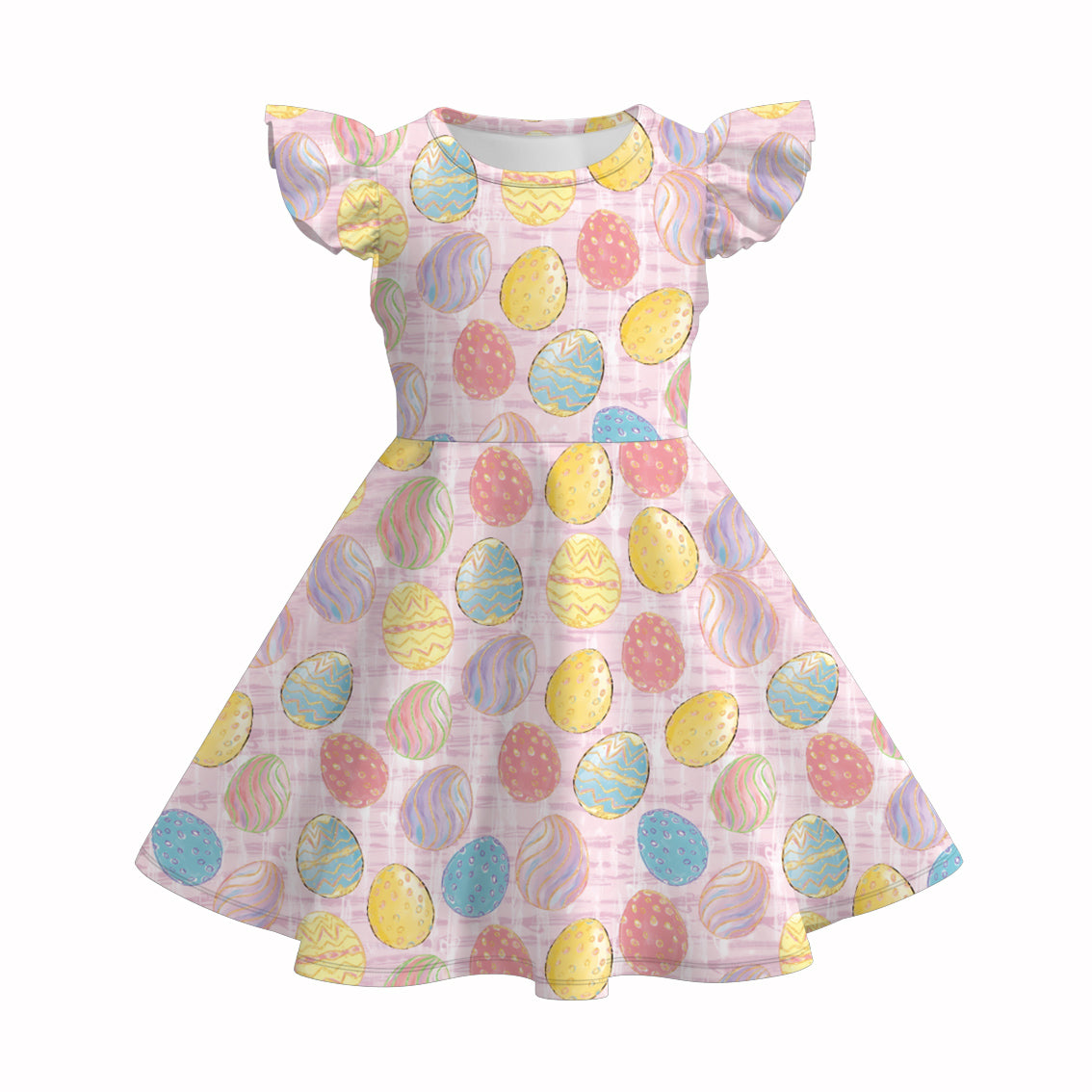 (Pre Order)Girls Easter Bunny Print Flying Sleeves Dress