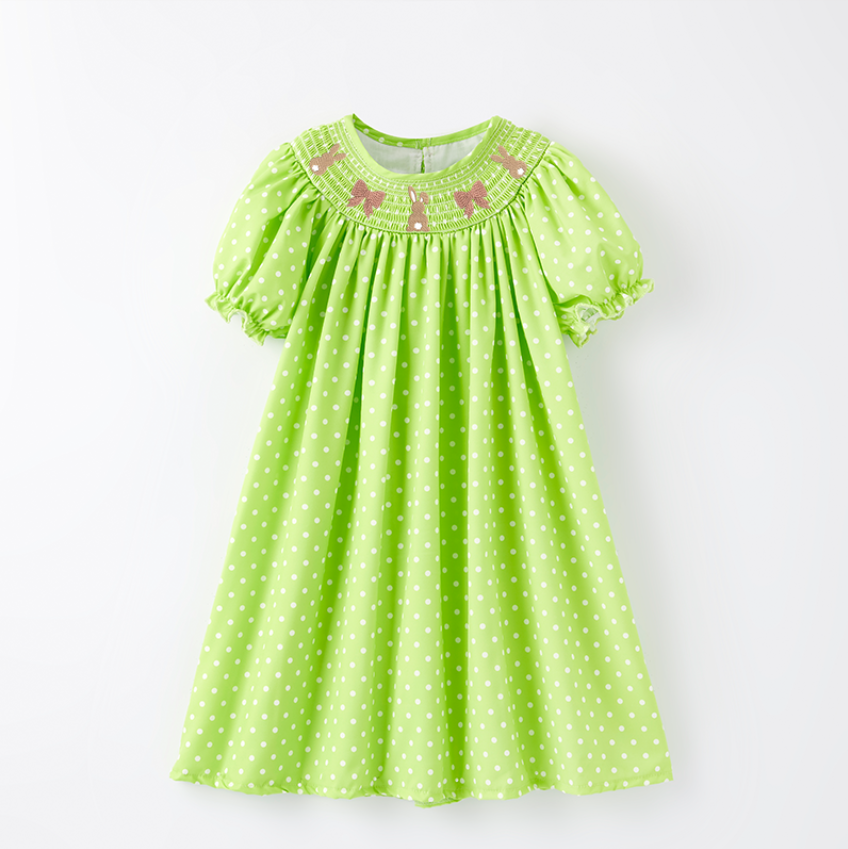 (Pre Order)Sisters Easter Bunny Embroidery Smocked Dress and Romper