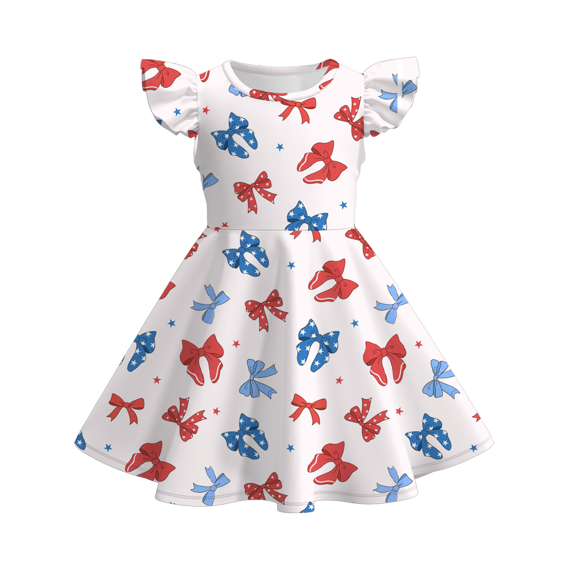 (Pre Order)Girls Patriotic Print Flying Sleeves Dress
