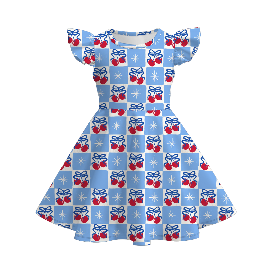 (Pre Order)Girls Patriotic Print Flying Sleeves Dress