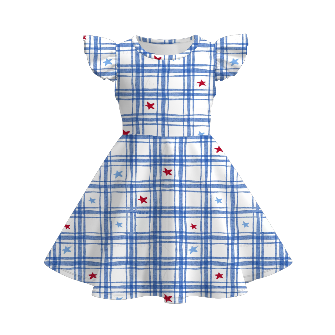 (Pre Order)Girls Patriotic Print Flying Sleeves Dress