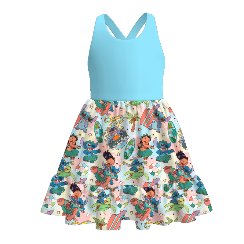 (Pre Order)Girls Spring and Summer Cartoon Print Dress