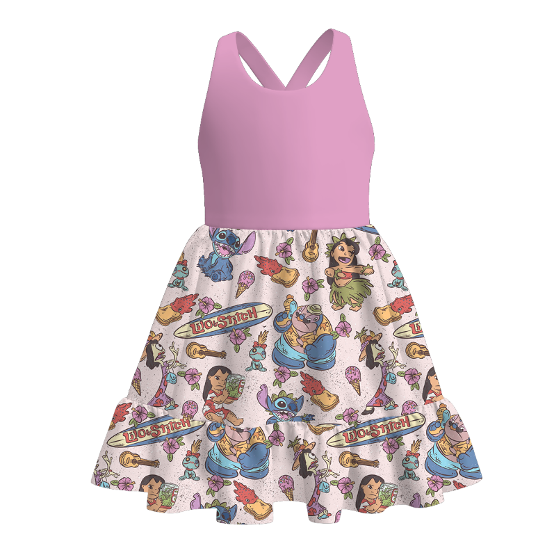 (Pre Order)Girls Spring and Summer Cartoon Print Dress